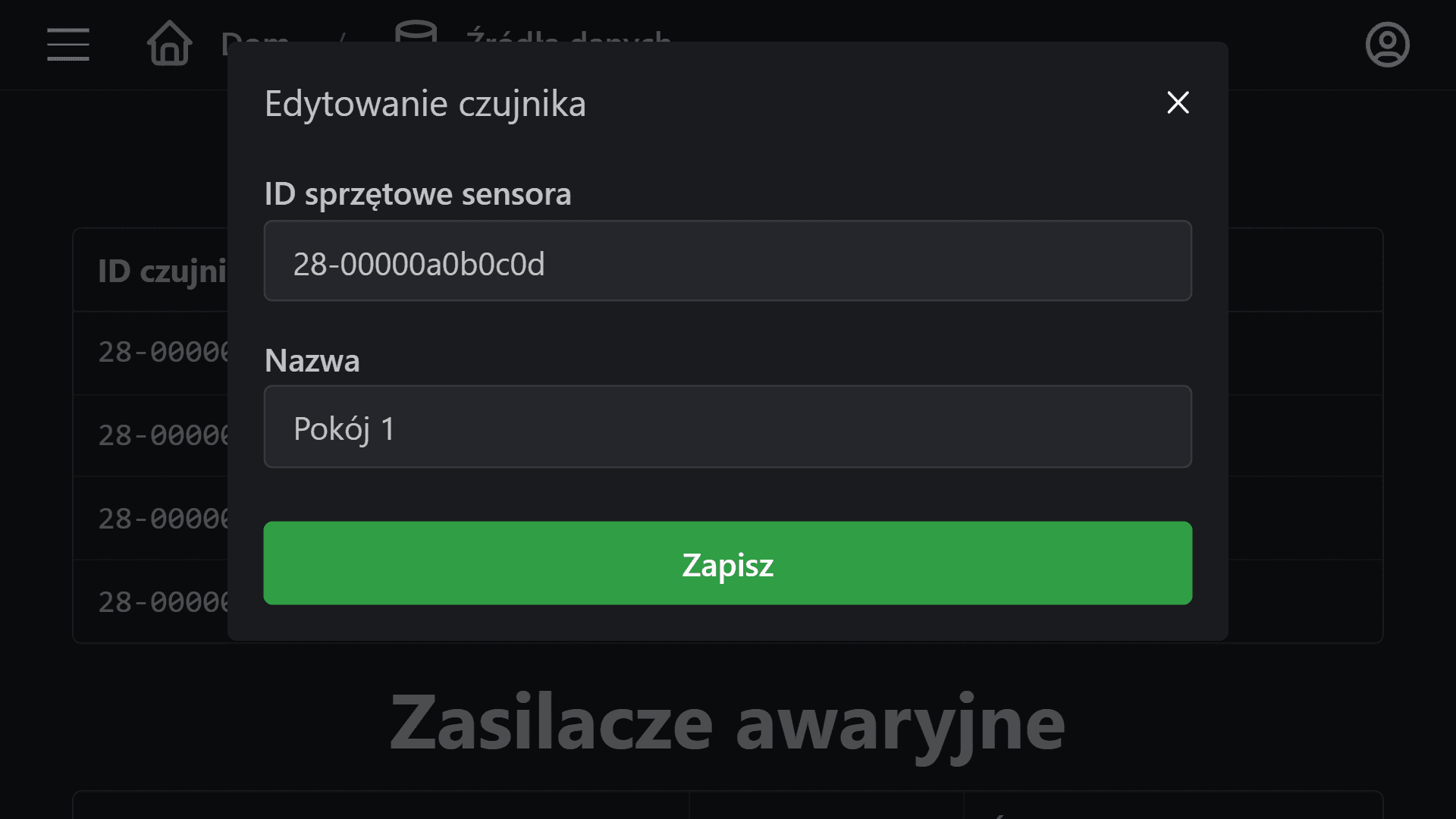 screenshot of sensor renaming dialog on a phone