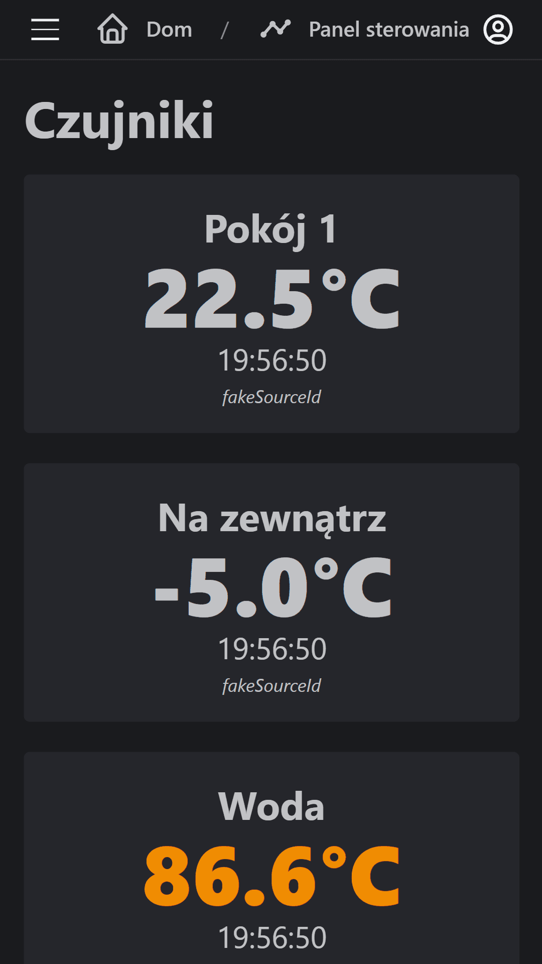 screenshot of a control panel with temperature on a phone