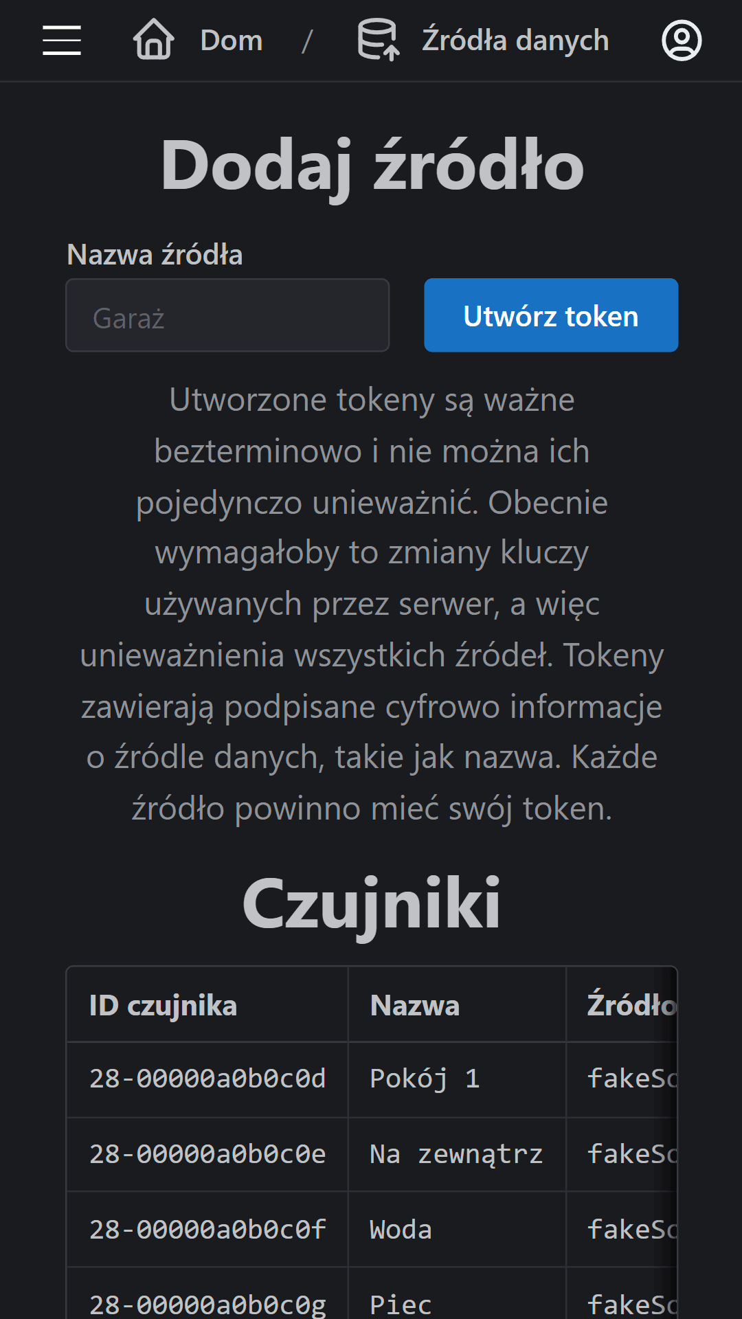 screenshot of data source addition page on a phone
